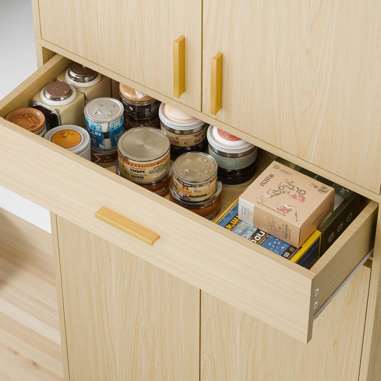 Cozy Castle Pantry Cabinet, 71" Tall Kitchen Storage Cabinet with Doors and Shelves, Freestanding Wood Cupboard Utility Hutch with Drawer for Dining Room Living Room Bathroom Furniture, Oak