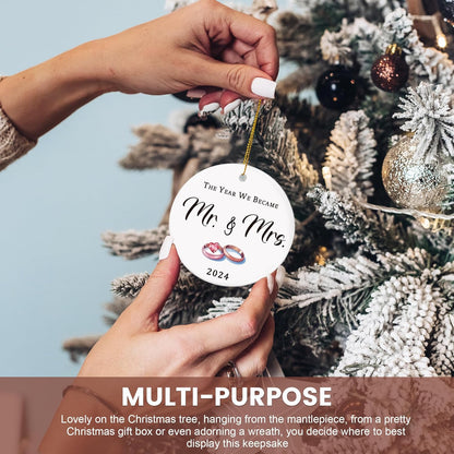 Wedding Gifts for Couples 2024, Mr and Mrs 1st Married Christmas Ornament, Bridal Shower Gift for Bride, Newlyweds (Ceramic)