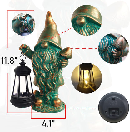 JOYBEE Garden Statues Gnomes with Solar Lantern Outdoor Decor-Gnomes Solar Figurines Lights Decorations for Patio Yard Lawn Ornaments-Gifts for Birthday Easter Housewarming