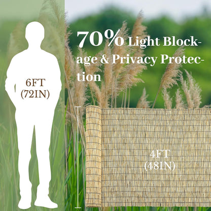 Natural 4FT X 16.4FT Reed Fencing Roll, Balcony Privacy Shade Reed Bamboo Fencing Garden Fence Border, Wind Block Sunshade Fence Screen for Outdoor Yard Patio Flower Bed Edge