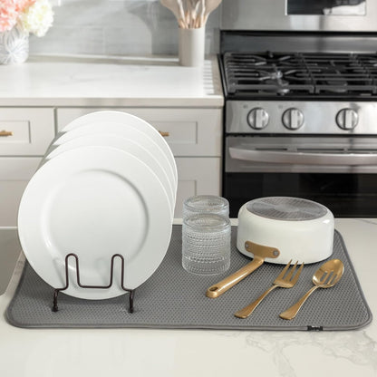 S&T INC. Dish Drying Mat XL, 18” x 24”, Absorbent Microfiber Kitchen Counter Mat, Drying Pad for Dishes, Utensils, Pots and Pans, Extra Large, Diamond Texture, Grey