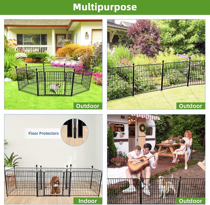 ADAVIN 40 in(H) Garden Fence with Low Threshold Door, Dog Fence Outdoor for Yard, 8 Panels Total 17.7 Ft(L) Dog Playpen，Black Metal Dog Play Pen Indoors, Pet Puppy Playpen for Camping, Dog Fencing