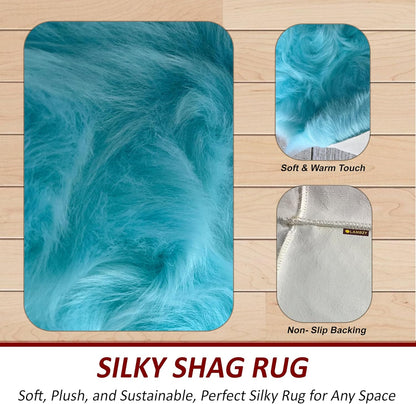 LAMBZY Faux Sheepskin Super Soft Hypoallergenic Free Shape Silky Shag Rug, Luxury Shaggy Plush Carpet for Bedrooms Living Kids Room Sofa Rugs (Blue, Sexto 6 Pelts 6'x6')
