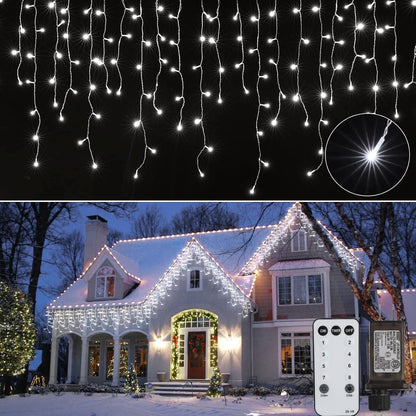 Brightown Christmas Icicle Lights Outdoor, 66 Feet 138 Drops with 736 LED, 8 Modes Waterproof Connectable Twinkle Fairy String Light for Christmas Thanksgiving Hanging Icicles (Pure White)