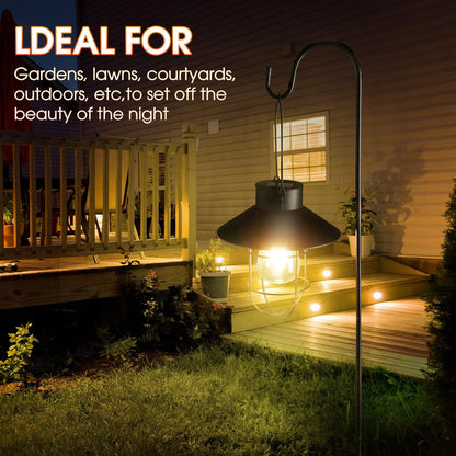Retisee 4 Pcs Hanging Solar Light 31" Outdoor Solar Lamp Lanterns with Dual Use Shepherd Hook Waterproof Pathway Hanging Lights Metal Garden Lantern for Path Patio Yard Lawn Driveway Markers (Black)