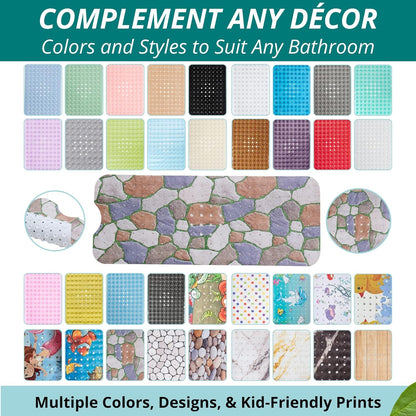 ENKOSI Bath Mat – Large 40 x 16 Inch Non-Slip Bathtub Mat with Secure Suction Cups & Drain Holes – Extra Long Bathroom Shower Mat for Tub with Stone Path Design (40x16 Stone Path)