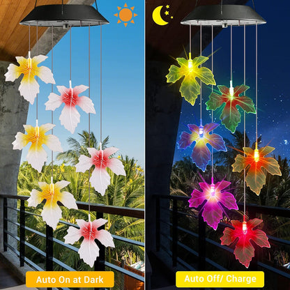 Toodour Solar Wind Chimes, Color Changing Maple Leaf Wind Chime, LED Mobile Wind Chimes, Waterproof Outdoor Wind Chime Lights for Garden, Patio, Party, Window, Thanksgiving
