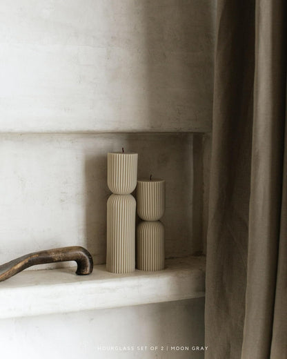 LAWA Hourglass Pillar Candle - Large Beautiful Handmade Pillar Scented Soy Wax Candle Elegant Bubble Aesthetic Candle Housewarming Gift Home Room Shelf Decor Idea Moon Gray (Set of 2)