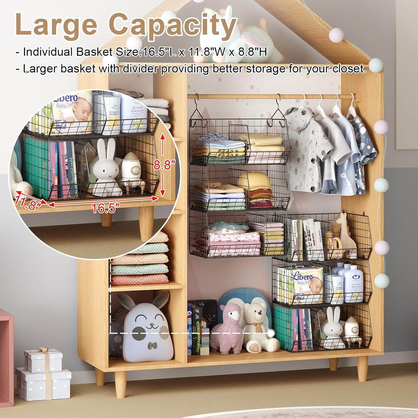 3 Tier Closet Hanging Shelves with Divider, Extra Large Closet Organizers and Storage, Clothes Hanging Organizer Clothing Sweaters Handbags Clutches Accessories