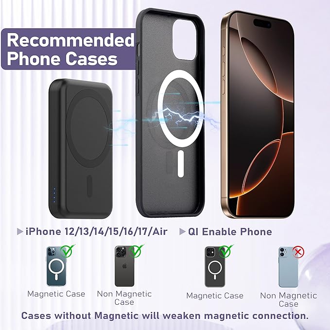 3 in 1 Wireless Charging Station: 5000mAh Removable Power Bank Charger Stand for Phone/Watch/Air Pods - Portable Magnetic Battery Pack for Air 17 16 15 14 13 12 Series