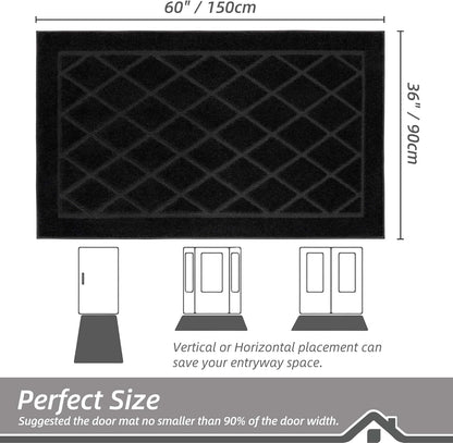 BEQHAUSE Dirt Trapper Door Mat 36" x 60", Doormat Non-Slip Entryway Rugs Washable, Dog Door Mat Stain Resistant and Absorbent Welcome Floor Mat for Front Back Door, Muddy Wet Shoes & Paws, Black