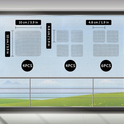 14 Sheets Window Screen Patches Repair Kit, Grey/Black 3 Sizes Window Screen Repair Kit for Mesh Screen Door, Strong Adhesive Fiberglass Quick Screen Repair Tape