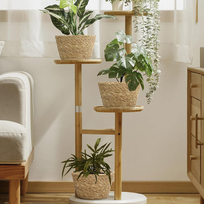 Athaliah Plant Basket Set of 3, Indoor Woven Planter Baskets with Plastic Liner, Water Hyacinth and Corn Husk Decorative Pots for Rustic Home & Floor Plant Decor (Natural Color-3)