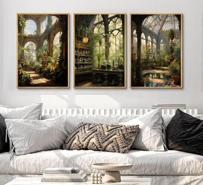 3pcs William Morris Green Plants Canvas Wall Art Medieval Castle Posters Prints Gothictalian Landscape Painting Pictures Paintings Wall Decor for Living Room Bathroom Bedroom Decoration Unframed