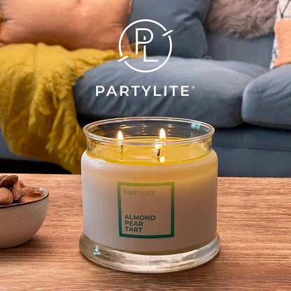 PartyLite 3-Wick Jar Candle, Highly Fragranced Clean Burning Glass Candle, 25-45 Hours Burn Time (Almond Pear Tart)