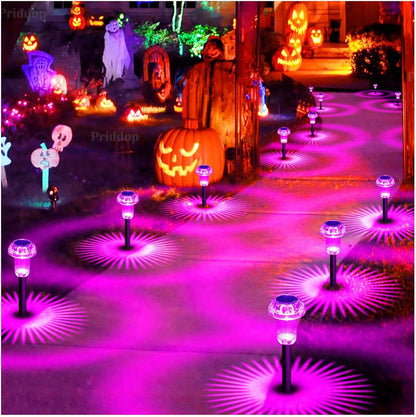 Halloween Solar Lights Outdoor 16 Pack Pink Purple LED Waterproof Mushroom Outside Lights for Yard Garden Patio Pathway Walkway Landscape Halloween Decorations