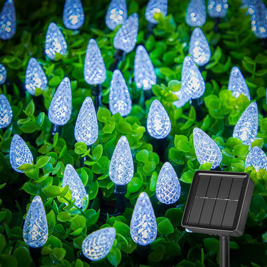 Brightown Solar Operated C6 Strawberry String Lights, 22.64ft 50 LEDs White LED Christmas Fairy Lights, Solar Christmas Lights Outdoor, Christmas Decorations for Christmas Tree, Garden Decor