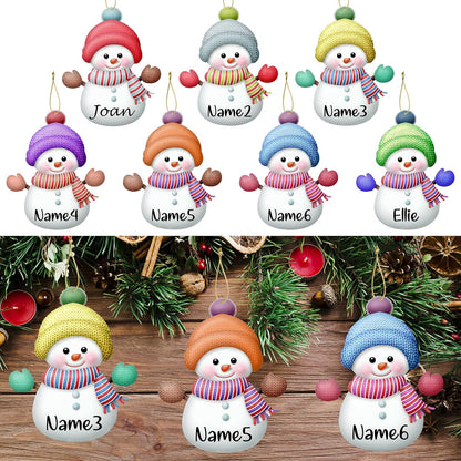 Personalized Christmas Ornaments with Names Snowman Custom Family Ornament Customized Xmas Tree Hanging Wood Decoration Gift 3.15"（8cm） Orange