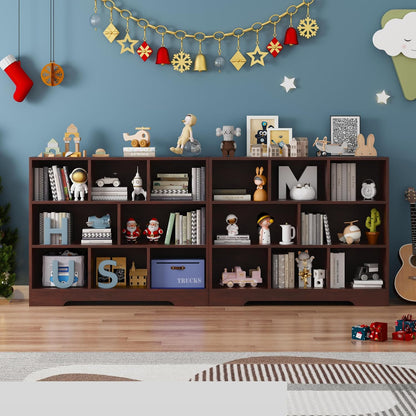 Book Shelf, 8 Cubes Storage Organizer, 3-Tier Open Shelf Wooden Bookcase, Freestanding Cherry Bookshelf Cube Shelf for Bedroom, Living Room