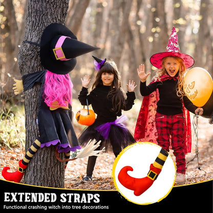 POPGIFTU 51" Halloween Crashing Witch Decoration – Pink Flying Witch for Tree, Yard, Porch, and Indoor Outdoor Halloween Décor