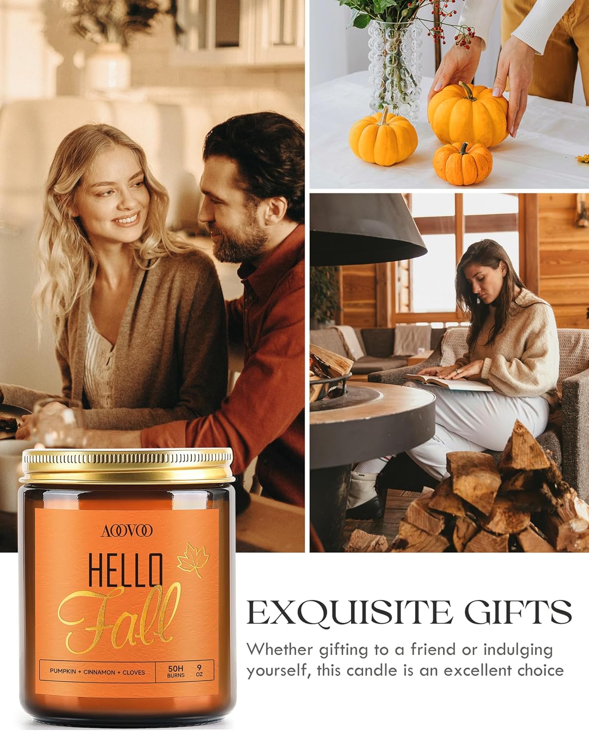 AOOVOO Hello Fall Candles - 9 oz Scented Candles, Aromatherapy Candle, Soy Candle for Home Scented