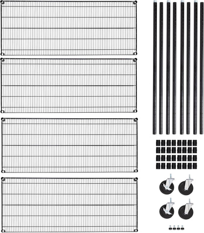 Seville Classics UltraDurable Heavy Duty NSF Solid Steel Wire Rack Storage Unit, Organizer for Garage, Warehouse, Office, Restaurant, Classroom, Kitchen, Black, 4-Tier Shelving, 60" W x 24" D