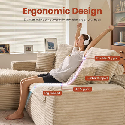 ovios 105” Modular Sectional Sofa with Thicken Seat Cushion, Cloud Couch with Deep Seat, Modern L-Shape Sofas Couches with Chaise,Upholstered Couches for Living Room Bedroom,Beige