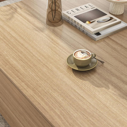 43” Square Coffee Table with Storage, 43" D x 43" W x 17" H Modern Large Square Center Table with 2 Drawers, Wood Coffee Table for Living Room, Light Brown,Bedroom,Light Brown