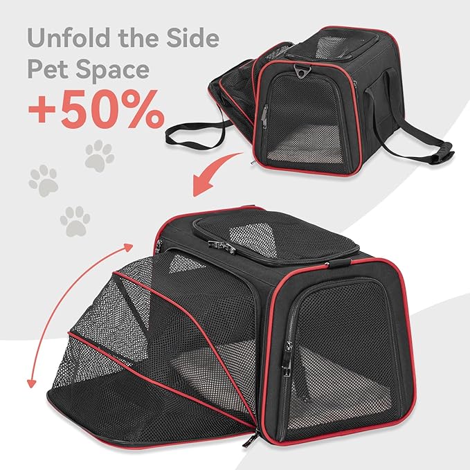 Petsfit Expandable Dog Carrier Large Cat Carrier, Soft-Sided Portable Collapsible Pet Travel Carrier for Kittens, Puppies or Small Animals, 19 x12x12 Inches, Black