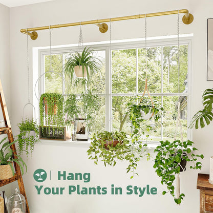 Plant Hanger Indoor Hanging Planters for Indoor Plants Hanging Plant Holder Window Plant Rod Gold Metal Shelves 63 Inch (Pot/Chains not Included