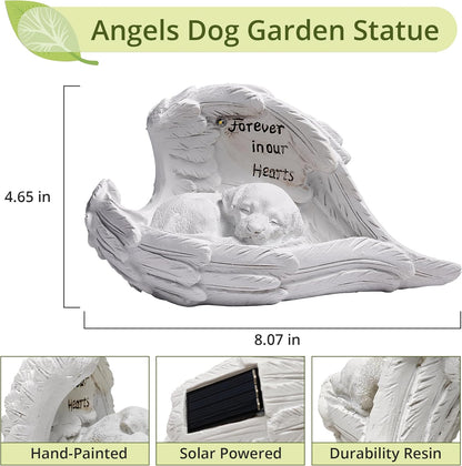 Pet Dog Solar Garden Memorial Statue – Outdoor Resin Angel Puppy with Solar Light, Guardian Angel Dog Memorial Gift for Patio, Lawn, Yard, or Garden Decor