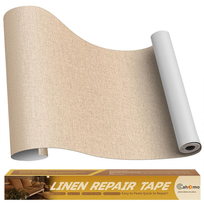 Linen Repair Tape 16x90 inch, Self Adhesive Fabric Patches, Linen Patch Tape Kit, Fabric Repair Tape for Couch Sofas, Headboards, Chairs, Pillows, Curtains, Couches - Dark Beige