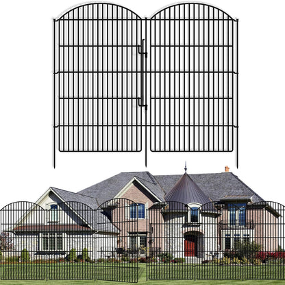 10 Panels Decorative Garden Fence with Lock, 48in (H) x 24ft (L) No Dig Dog Animal Barrier for Outdoor Yard, Rustproof Ground Stakes Metal Fencing for Yard, Patio, Flower Bed