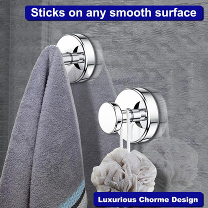 Suction Cup Hooks for Shower, Removable Towel Hooks for Bathroom Window Glass Door Wall, Bath Robe Looafh Hook for Hanging - 4 Pack, Chrome