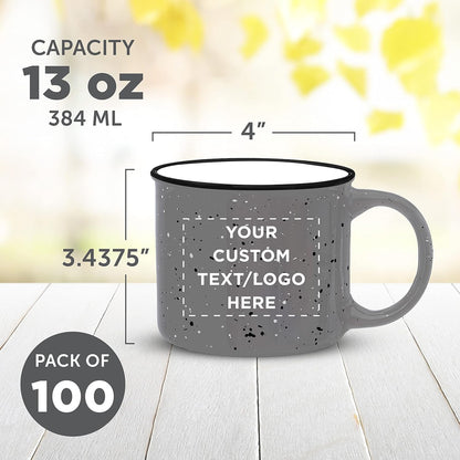 DISCOUNT PROMOS Custom Ceramic Campfire Coffee Mugs 13 oz. Set of 100, Personalized Bulk Pack - Perfect for Tea, Espresso, Cappuccino, Hot Cocoa - Grey