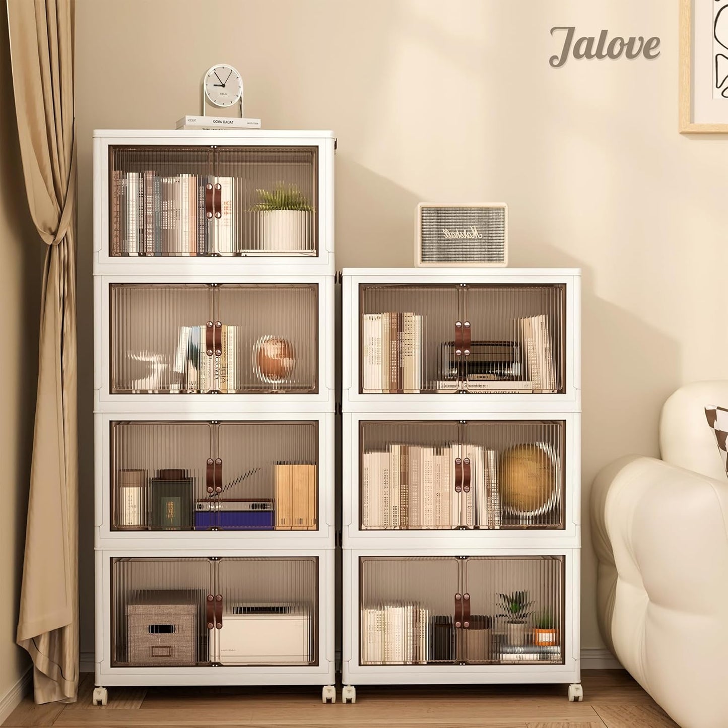 Jalove 50QT Plastic Storage Bins with lids, Stackable Collapsible Storage Containers with Wheels, Closet Organizer and Storage Drawers, Clothes Storage Cabinet for Home Office Garage, 3Pack White