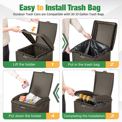 Flamaker 30 Gallon Trash Can, Resin Outdoor Garbage Can with Lid, Waterproof Hideaway Patio Waste Bins for Outside Use (Deep Brown)