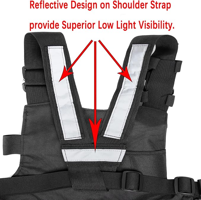 LUITON Radio Chest Harness with Reflective Strips Shoulder Holster Radio Vest Holder Two Way Radio Vest Rig Walkie Talkie Case with Front Pack Pouch for Motorola/Midland/Baofeng/Retevis