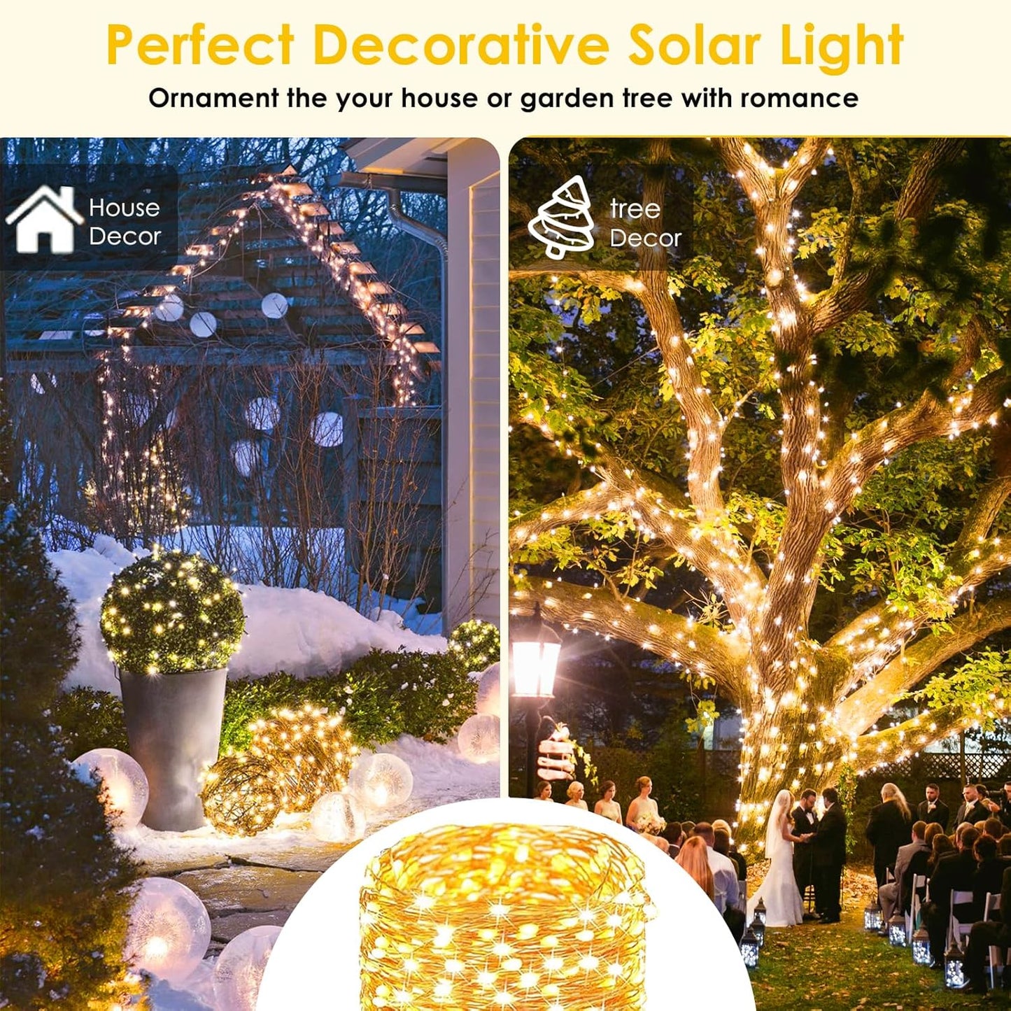 4-Pack Solar String Lights for Outside, Total 400LED Solar Lights Waterproof, Outdoor Twinkle Light Copper Wire 8 Modes Fairy Light for Xmas Tree Garden Party Wedding Decor (Warm White)