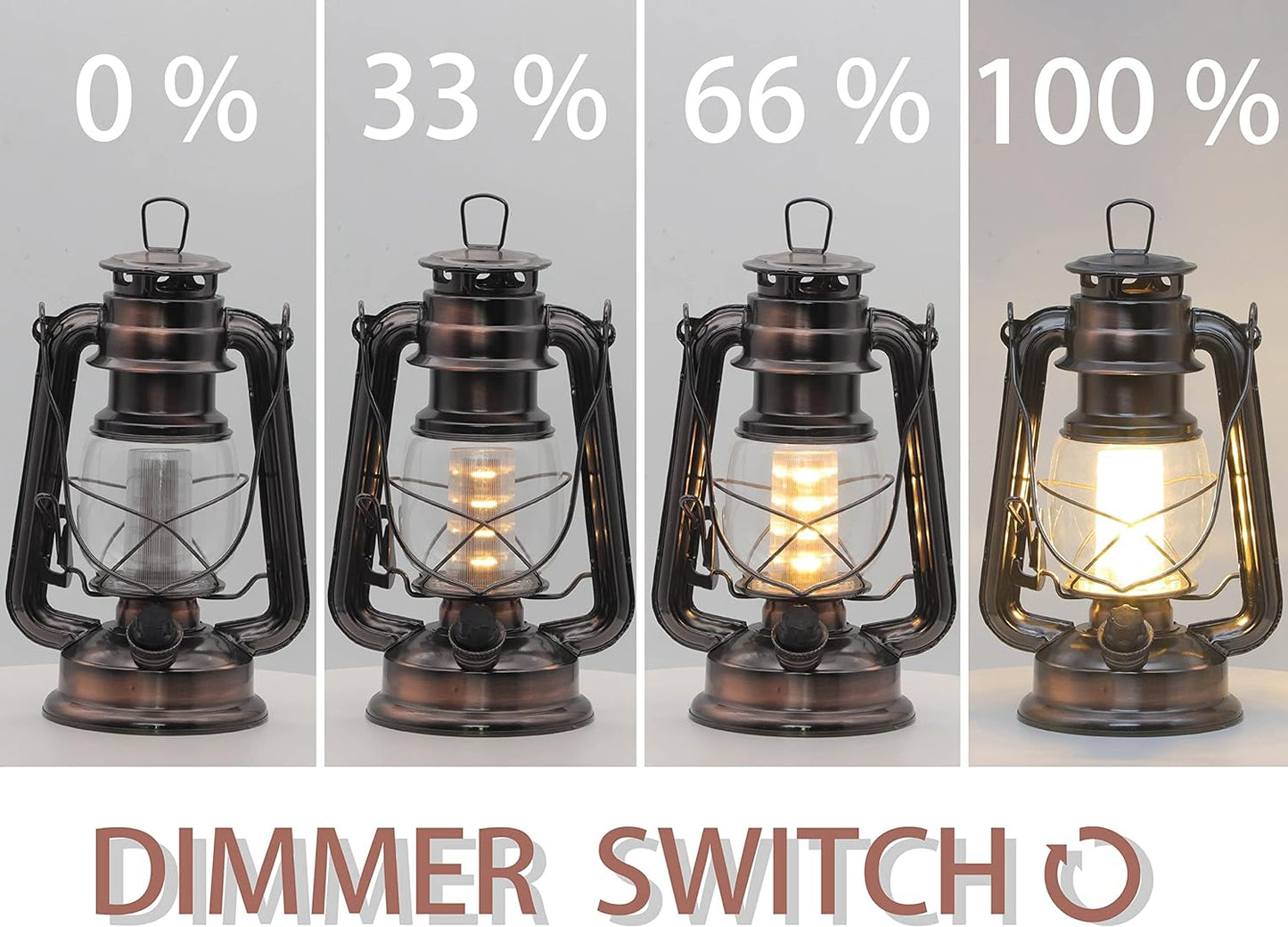 YAKii LED Vintage Lantern Metal Hanging Hurricane 12 LED Dimmer Switch Warm White Battery Operated Power Outage Indoor Camping Lighting Outdoor Brooklyn Decoration(Copper)