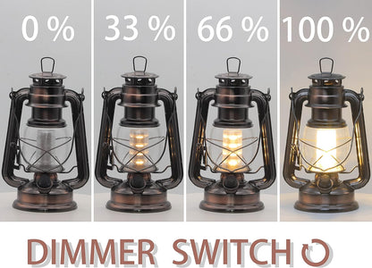 YAKii LED Vintage Lantern Metal Hanging Hurricane 12 LED Dimmer Switch Warm White Battery Operated Power Outage Indoor Camping Lighting Outdoor Brooklyn Decoration(Copper)