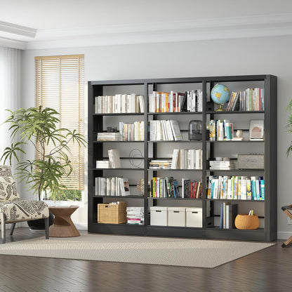 5-Tier Industrial Bookshelf, Black Bookcases and Bookshelves,Tall Metal Book Shelf Storage Organizer, Freestanding Bookshelf for Living Room,Home Office (Black, Shelf-3)