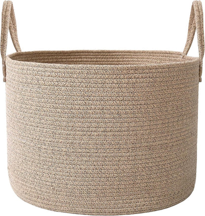 Woven Blanket Basket,65L Large Rope Storage Bin with Handles, Organizer for Blankets Toys Book and Clothes, Laundry Basket for Living Room Bedroom Nursery,Oatmeal