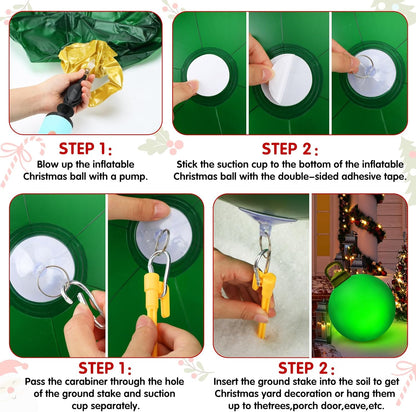 Jetec 3 Pcs Outdoor Light Up Christmas Ball Decorations Large Christmas Inflatable PVC Decorated Balls with Light 24 Inch,18 Inch Xmas Ornaments for Yard Lawn Porch(Red, Blue, Green)