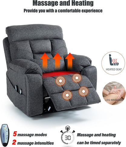 Lazy Boy Recliner Chair, 4 Motor Recliner with Power Headrest and Lumbar, Nursing Lift Chair with Vibrating Massage and Heated Seat