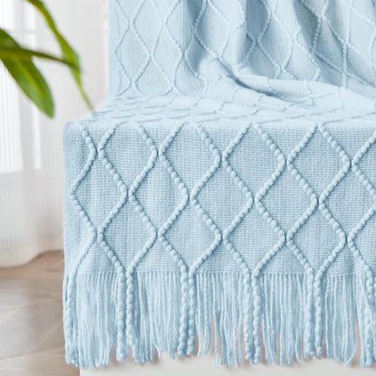 inhand Knitted Throw Blanket for Couch and Bed, Soft Living Room Home Decor Knitted Blanket with Tassel, Outdoor Lightweight Breathable Summer Blanket, Farmhouse Warm Woven Decorative, 50"x60"