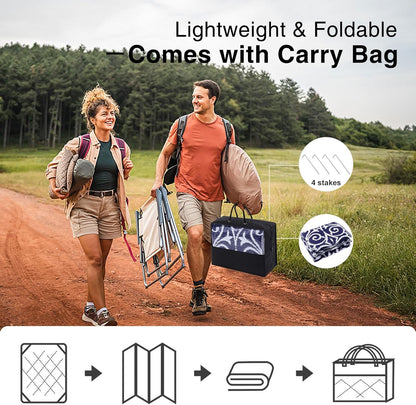 OLANLY Outdoor Rug Waterproof 9x12 ft Clearance, Reversible Outdoor Plastic Straw Rug with Floral Pattern, RV Mat for Patio, Camping, Balcony, Deck, Backyard, Navy & White