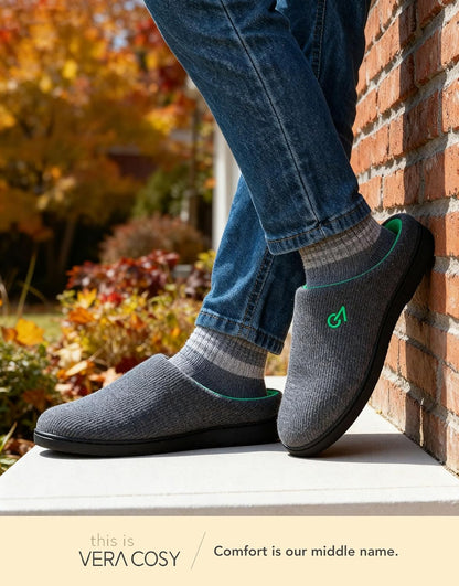 VeraCosy Men's Two-Tone Memory Foam House Slippers Indoor Outdoor Durable Rubber Sole