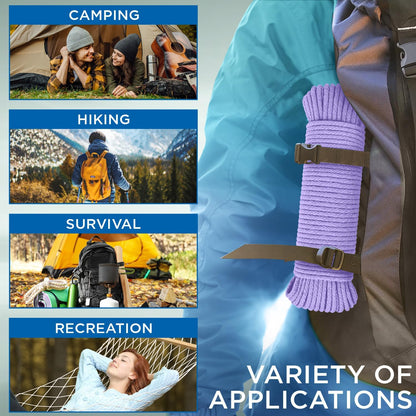 TECEUM Cotton Rope 3/16” (5 mm) – 50 FT – Strong All-Purpose Braided Rope – Natural Cotton – for Crafting, Сamping, Clothes Line, DIY, Indoor & Outdoor Use – Lavander