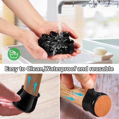 24PCS Upgraded Silicone Chair Leg Floor Protectors for Hardwood Floors, Furniture Sliders for Chair Legs, Felt Bottom Furniture Pads, Anti-Slip Round&Square Cap Covers to Scratch and Reduce Noise